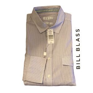 Bill Blass Pinstripe Shirt w/Roll/button Sleeves - Size L